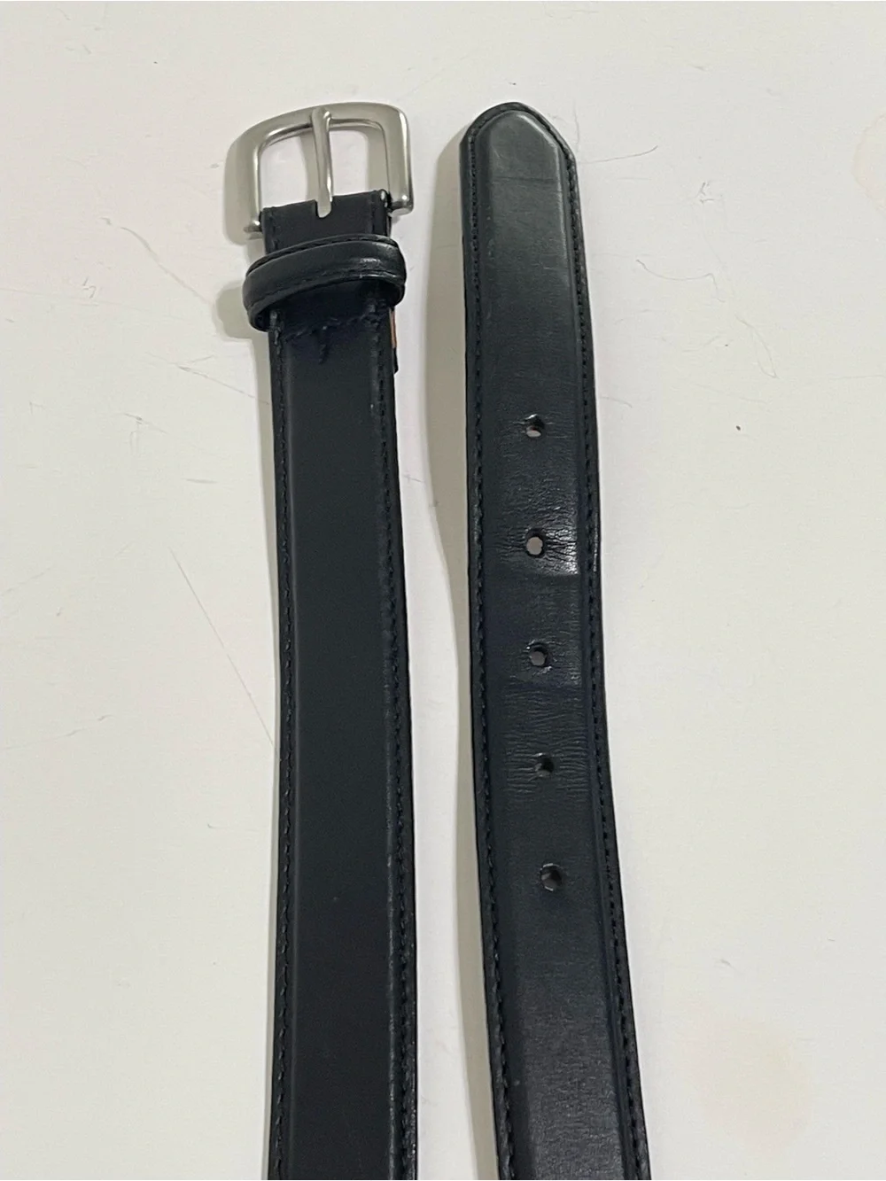 LL Bean Smooth Black Leather Belt Silver Tone Buckle Made in USA Vintage Size 42